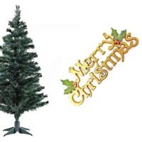 Ascension unlit artificial Christmas tree with a golden Merry Christmas sign.
