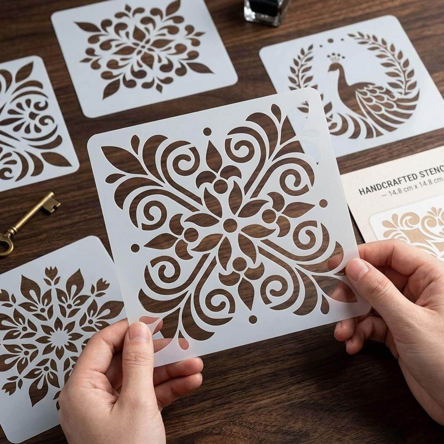 Square Rakhi Floral Tile Stencil Set for DIY Crafts | 12 Pcs