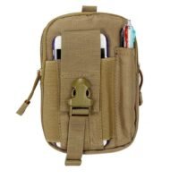Ascension tactical waist belt pouch in tan khaki nylon with front phone holster buckle and pen slot.