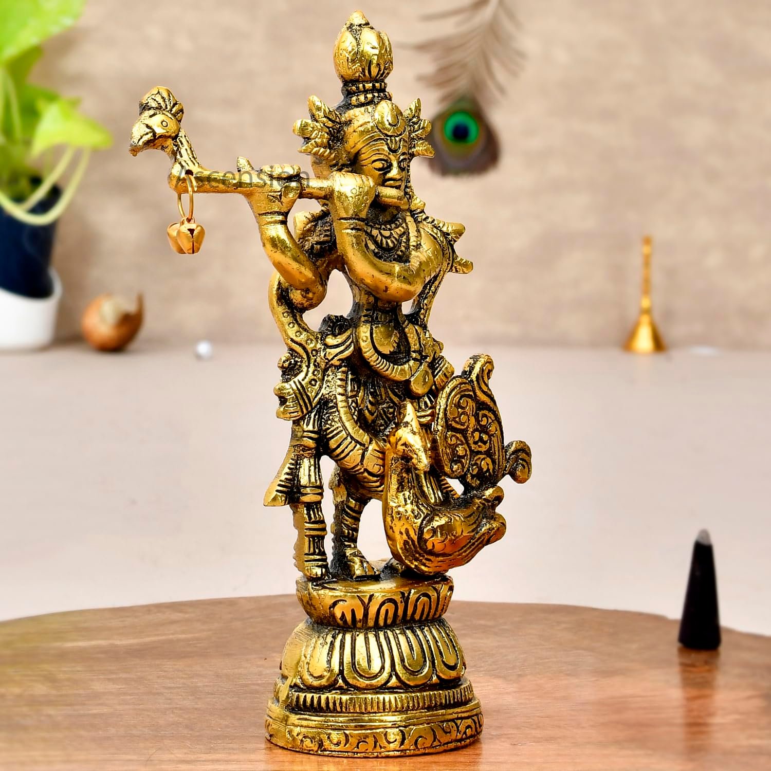 ascension Lord Krishna Idol Statue Krishna Idols Gold Plated Flute Playing Krishana Decorative Showpiece Figurine for Pooja Room Living Room Mandir Office & Gift Krishna Murti for Home Decor - Image 2