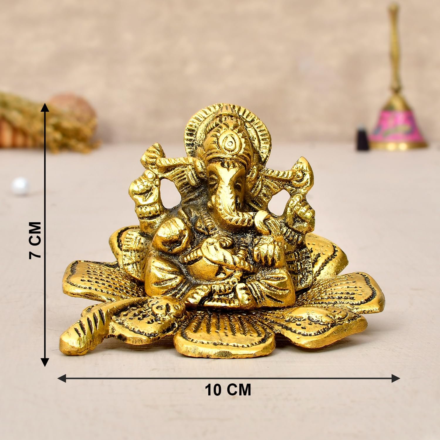ascension Metal Lord Ganesh Sitting On Flower Hindu God Ganesh Ganpati Lord Sitting Ganesh Ji for Home Decor Office Pooja Room Car Dashboard Small Ganesh Murti Decorative Showpiece & Gifts - Image 4