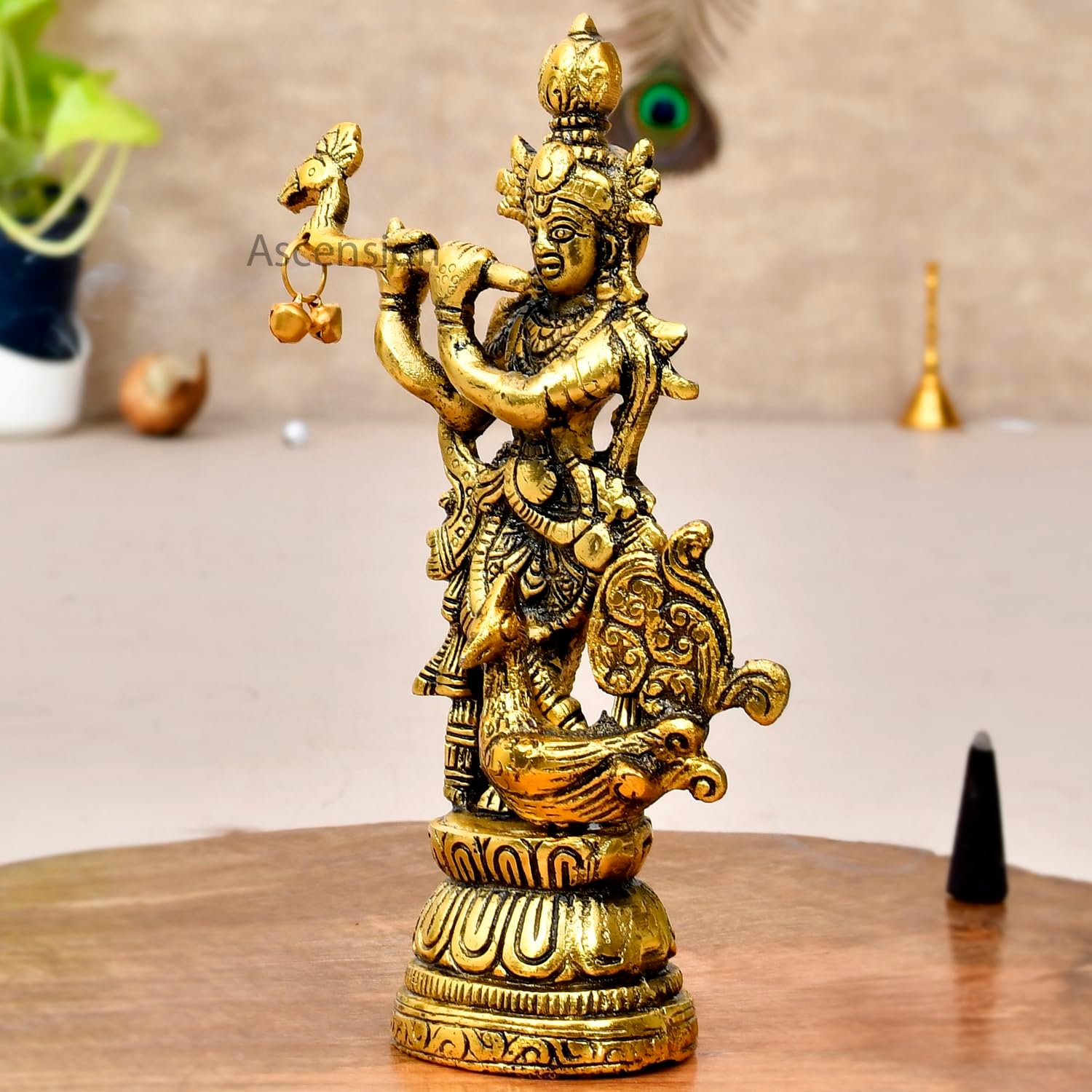 ascension Lord Krishna Idol Statue Krishna Idols Gold Plated Flute Playing Krishana Decorative Showpiece Figurine for Pooja Room Living Room Mandir Office & Gift Krishna Murti for Home Decor - Image 3