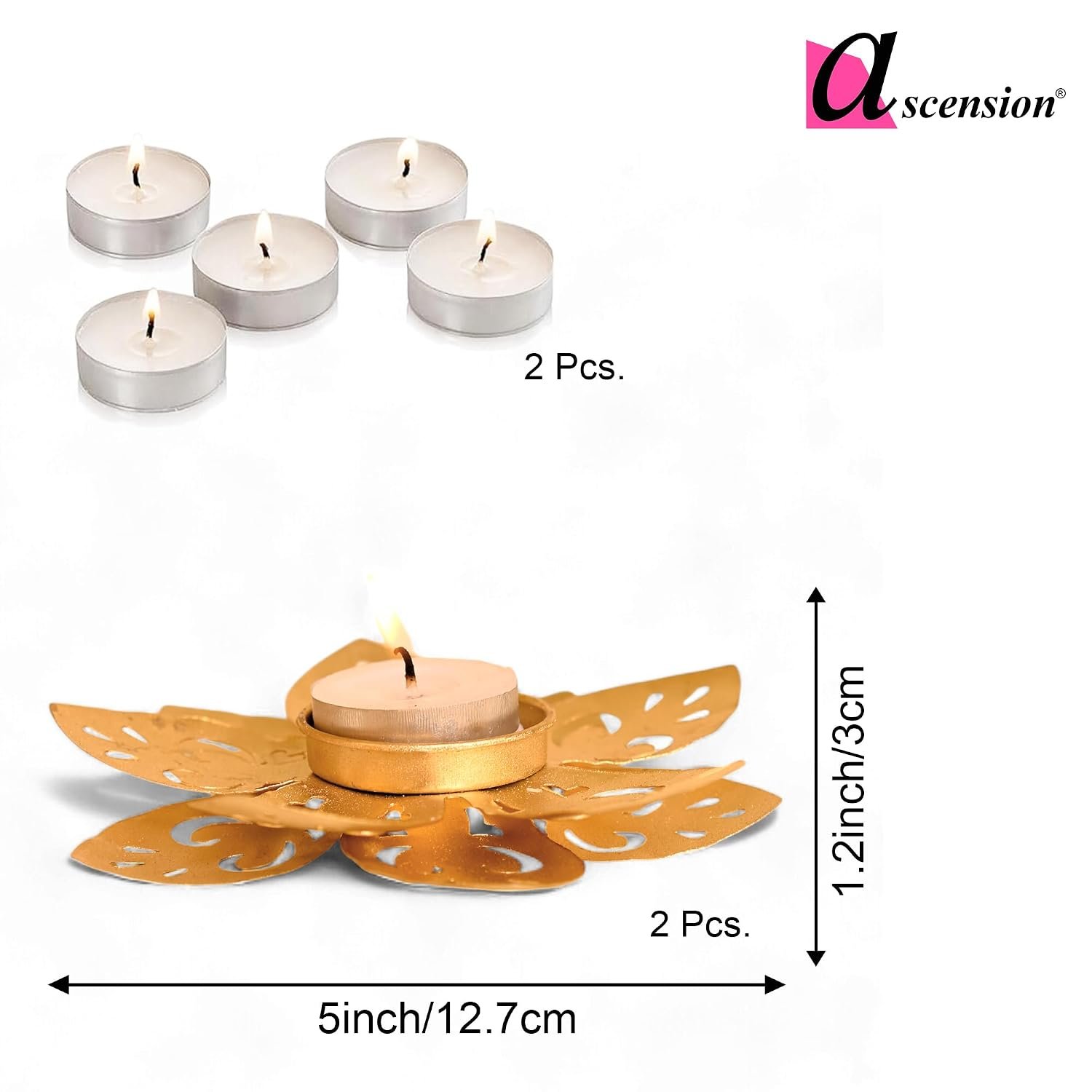 Ascension Set of 2 Golden Lotus Floral Decorative Metal Diyas for Diwali Decor Tea Light Candle Holder for Diwali Decoration Beautiful Decor for Home Temple Festivel Gift for Housewarming - Image 5