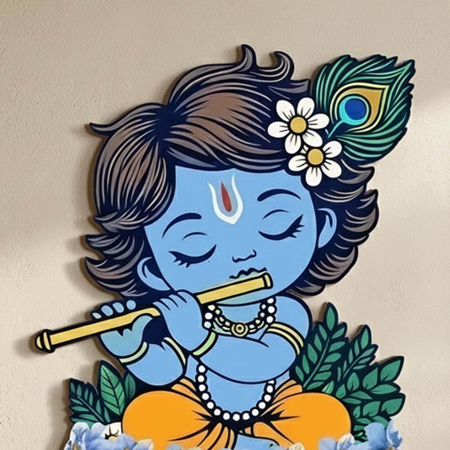 ascension Baby Krishna Wall Key Holder for Home Entrance Key Hanger Wall Mounted Decoration Handicraft Wooden Krishna Key Organizer with 7 Hooks Decorative Items for Home Décor Entryway Key Rack - Image 6