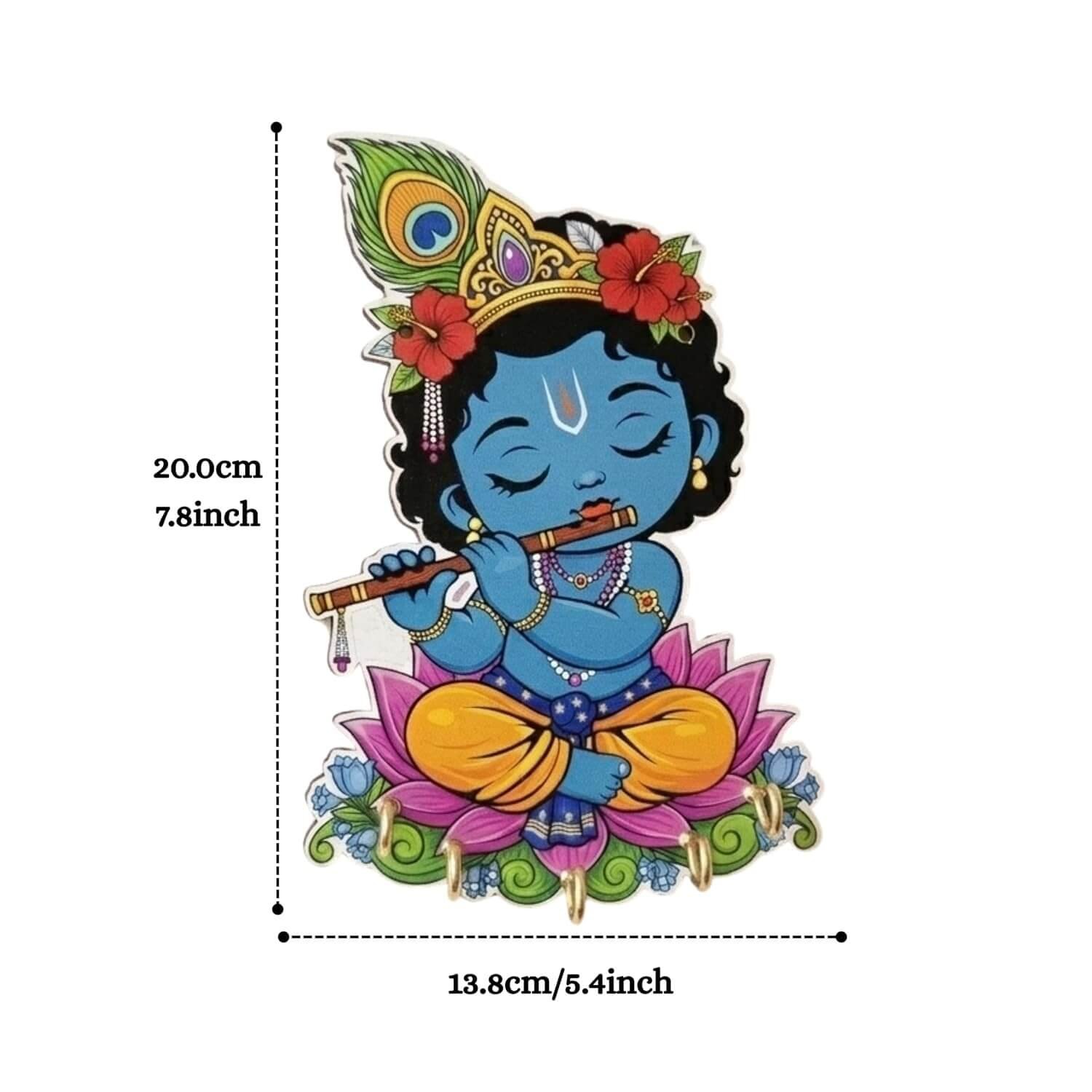 ascension Baby Krishna Wall Key Holder for Home Entrance Key Hanger Wall Mounted Decoration Handicraft Wooden Krishna Key Organizer with 5 Hooks Decorative Items for Home Décor Entryway Key Rack - Image 6