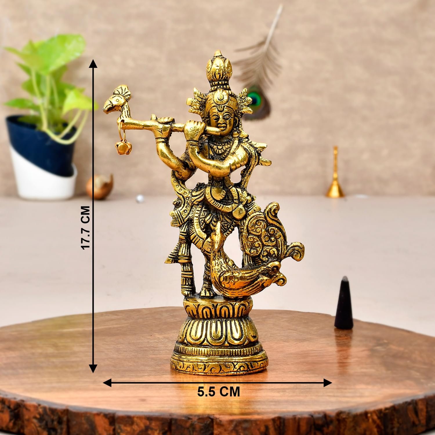 ascension Lord Krishna Idol Statue Krishna Idols Gold Plated Flute Playing Krishana Decorative Showpiece Figurine for Pooja Room Living Room Mandir Office & Gift Krishna Murti for Home Decor - Image 4