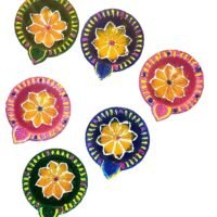 Ascension Hand Painted Clay Diya set pack of 12 featuring colorful handcrafted terracotta oil lamps with floral motifs