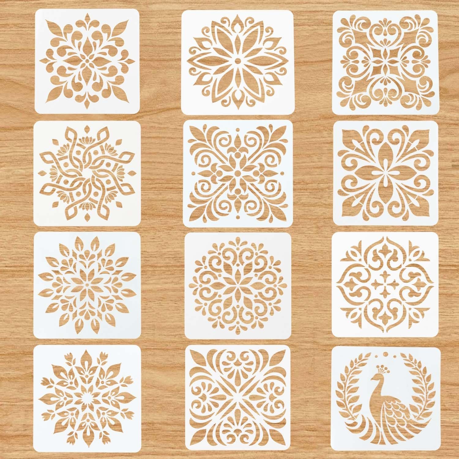 Square Rakhi Floral Tile Stencil Set for DIY Crafts | 12 Pcs