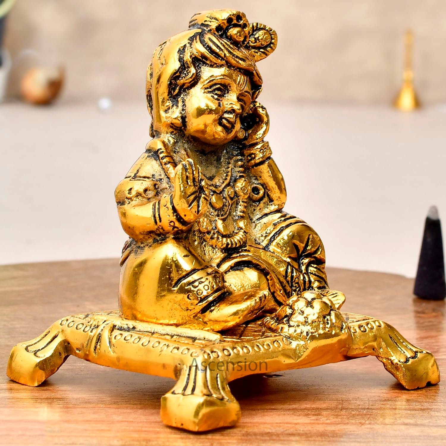 ascension Metal Handicraft Hindu God Krishna Kanha Ji for Home Decor Office Temple Diwali Decoration Lord Krishna Statue for Car Dashboard Small Laddu Gopal Murti for Janmasthami Gift Items - Image 3