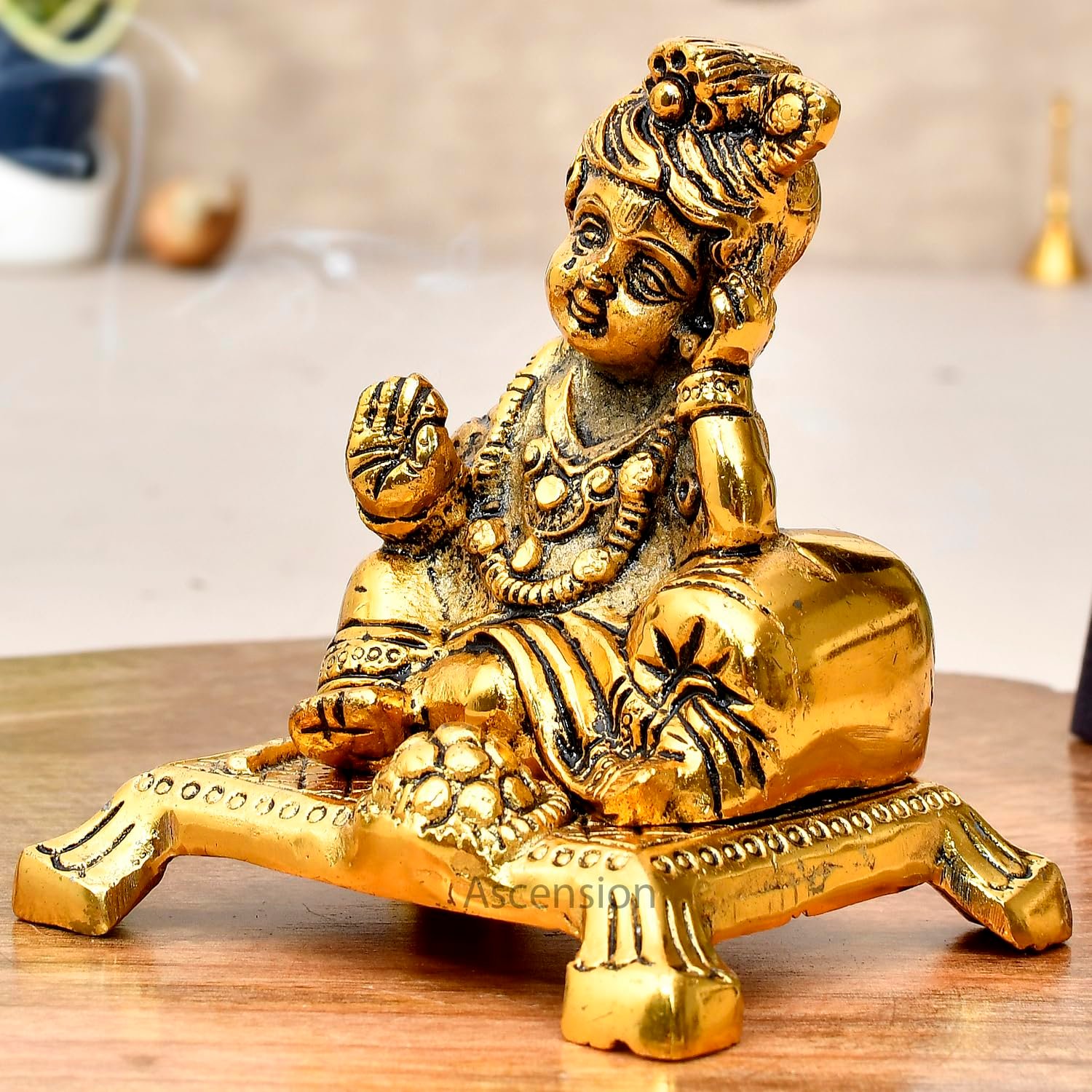 ascension Metal Handicraft Hindu God Krishna Kanha Ji for Home Decor Office Temple Diwali Decoration Lord Krishna Statue for Car Dashboard Small Laddu Gopal Murti for Janmasthami Gift Items - Image 2