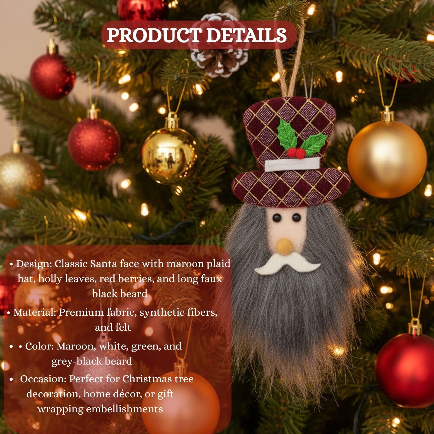 Ascension Plush Santa Gnome Ornament with Top Hat - Image 3