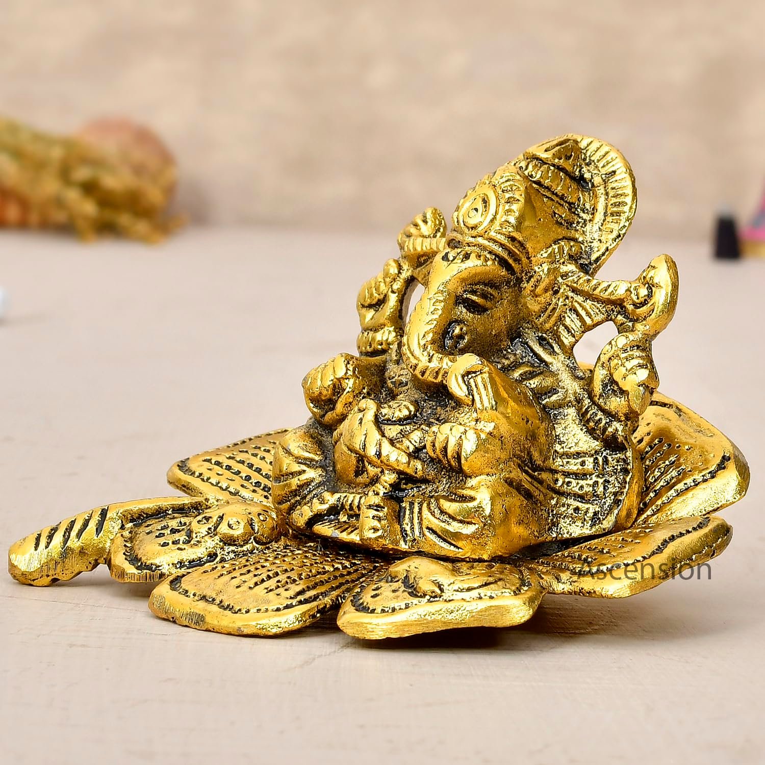 ascension Metal Lord Ganesh Sitting On Flower Hindu God Ganesh Ganpati Lord Sitting Ganesh Ji for Home Decor Office Pooja Room Car Dashboard Small Ganesh Murti Decorative Showpiece & Gifts - Image 3