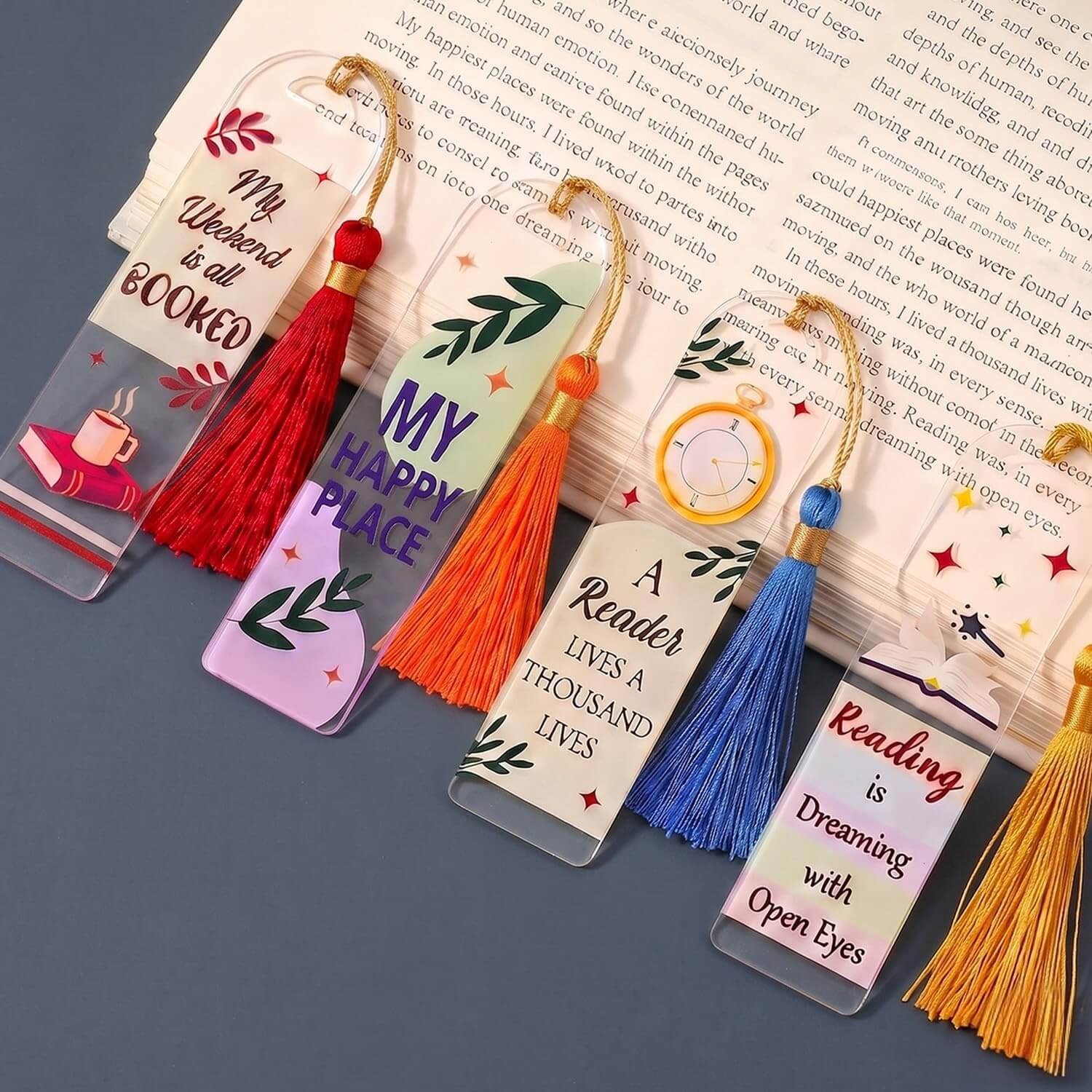 ascension Set of 4 Transparent Acrylic Bookmarks with Colorful Tassels Inspirational Quote Bookmarks for Reading, School, Office, Library Bookmark Set for Easy Page Marking Ideal for Daily Reading - Image 2