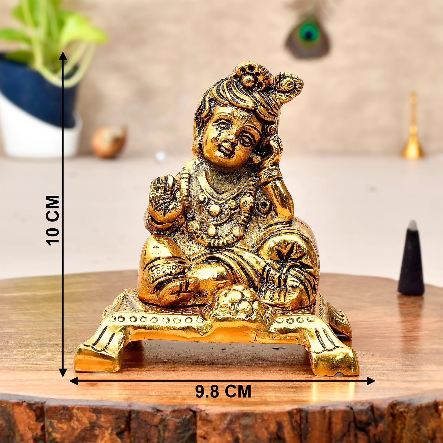 ascension Metal Handicraft Hindu God Krishna Kanha Ji for Home Decor Office Temple Diwali Decoration Lord Krishna Statue for Car Dashboard Small Laddu Gopal Murti for Janmasthami Gift Items - Image 4