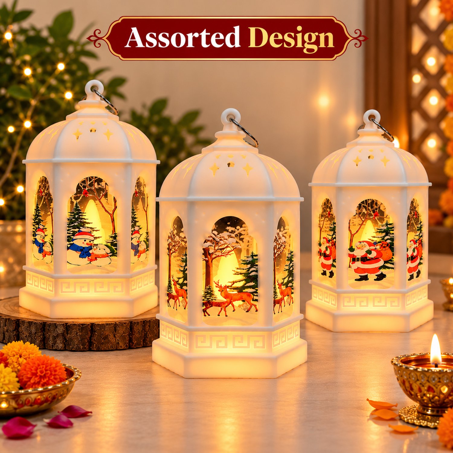 ascension Pack of 2 Snowman Christmas Decorative Lantern & Lamp Ornament Festive Winter Tabletop Decoration for Home & Holiday Decoration Xmas Decor Item Christmas Party Supplies (Assorted Design) - Image 2