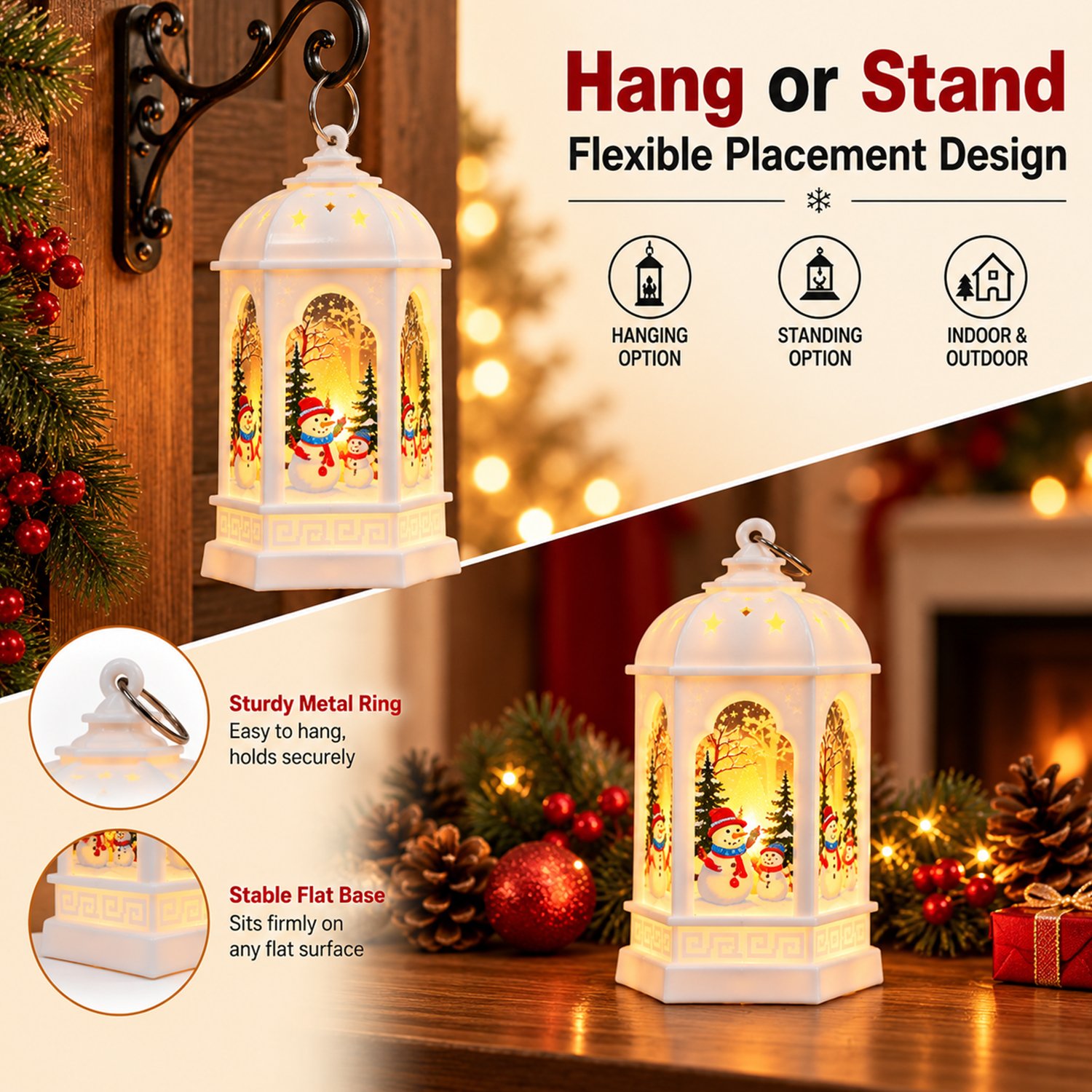 ascension Pack of 1 Snowman Christmas Decorative Lantern & Lamp Ornament Festive Winter Tabletop Decoration for Home & Holiday Decoration Xmas Decor Item Christmas Party Supplies (Assorted Design) - Image 6