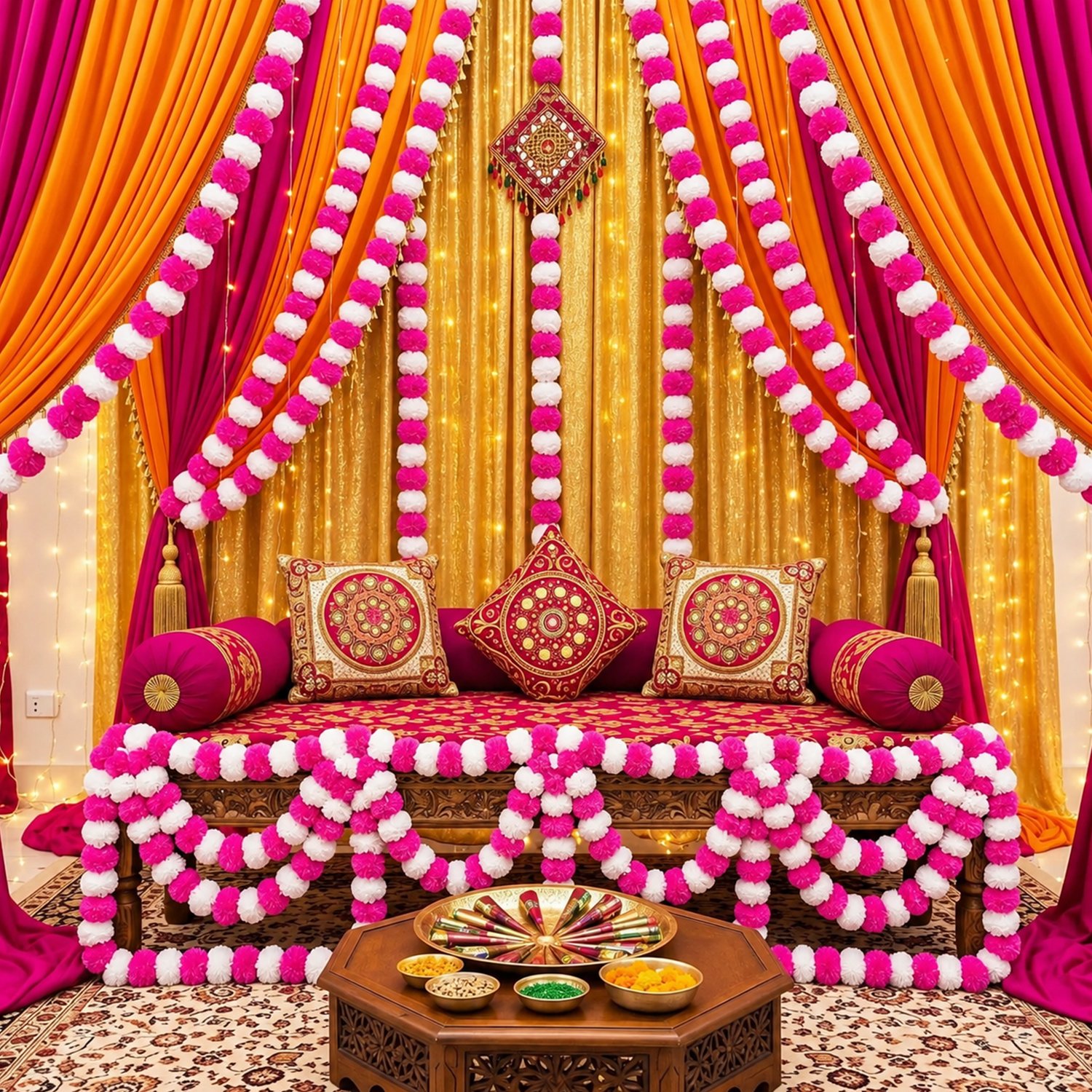 Ascension 5 Pcs Handmade Artificial Marigold Flowers Garland for Diwali, Pooja, Wedding, Festive Home Decor, Toran, Garland & Floral Decoration (Pink+White Color) Decoration Long for Door - Image 2
