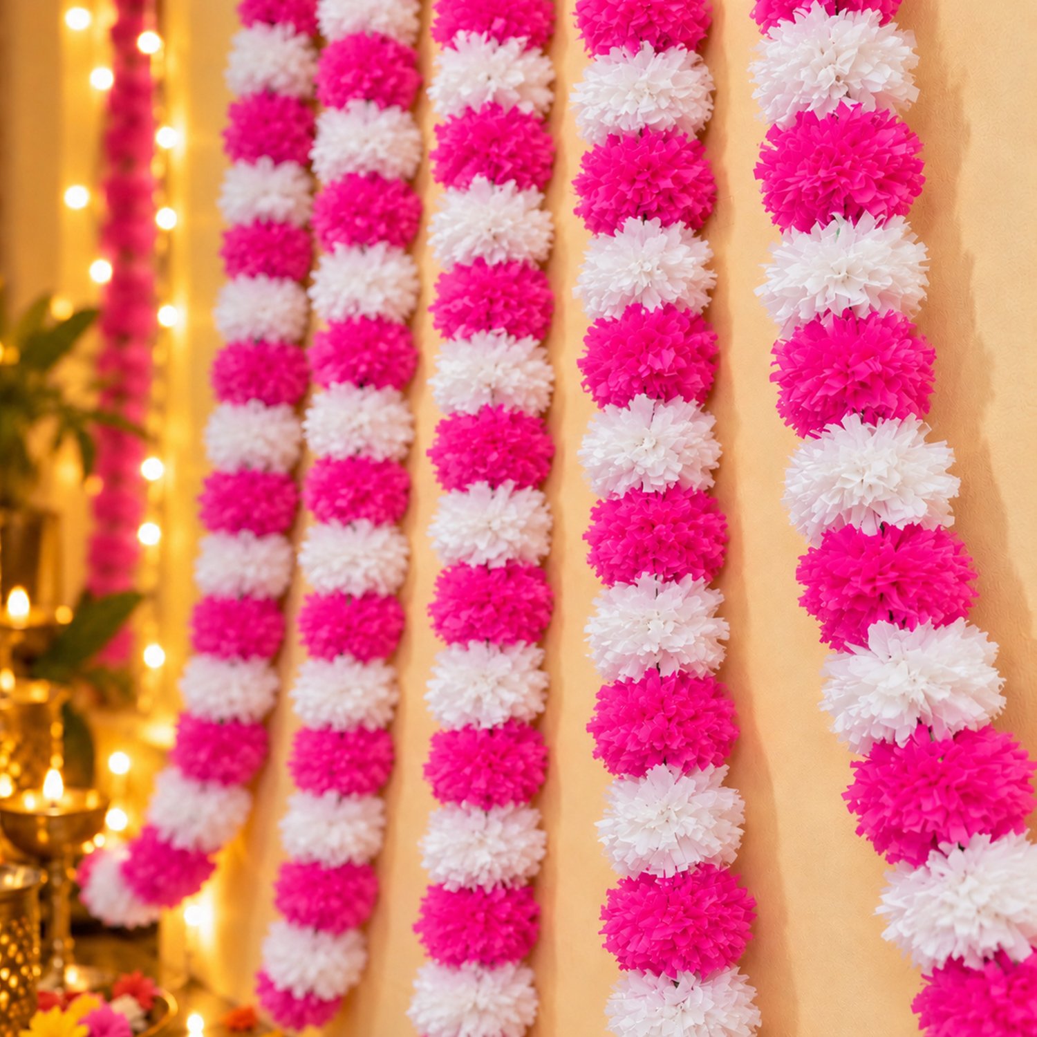 Ascension 10 Pcs Handmade Artificial Marigold Flowers Garland for Diwali, Pooja, Wedding, Festive Home Decor, Toran, Garland & Floral Decoration (Pink+White Color) Decoration Long for Door - Image 6