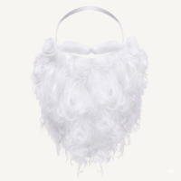 A fluffy white faux fur fake Santa beard with an elastic headband isolated on a white background.