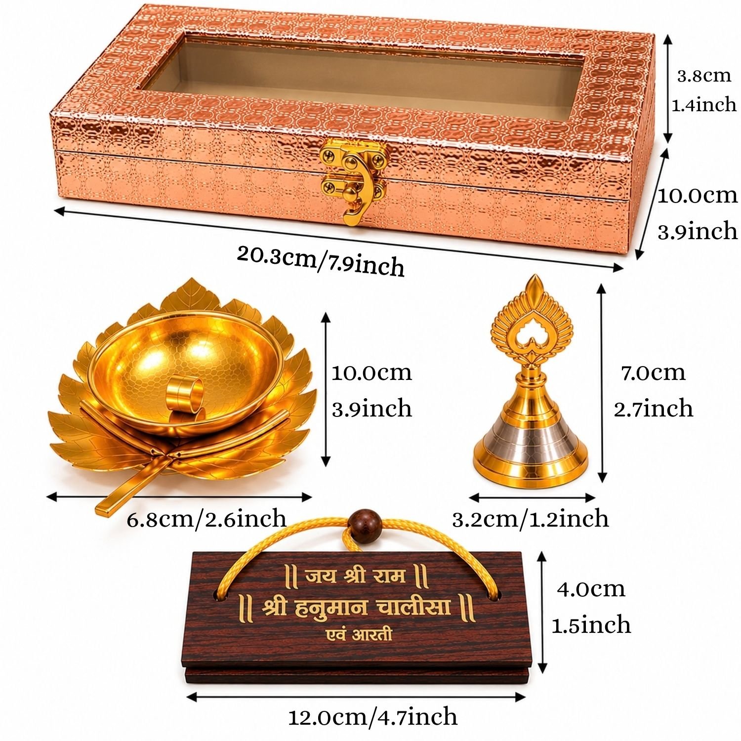 ascension Pooja Samagri Gift Box Wooden Hanuman Chalisa With Om Ghanti, Leaf Shape Diya & Wooden Gift Box for Diwali Home Temple Pooja Room, Navratri Deepawali & Home Decor Items - Image 6