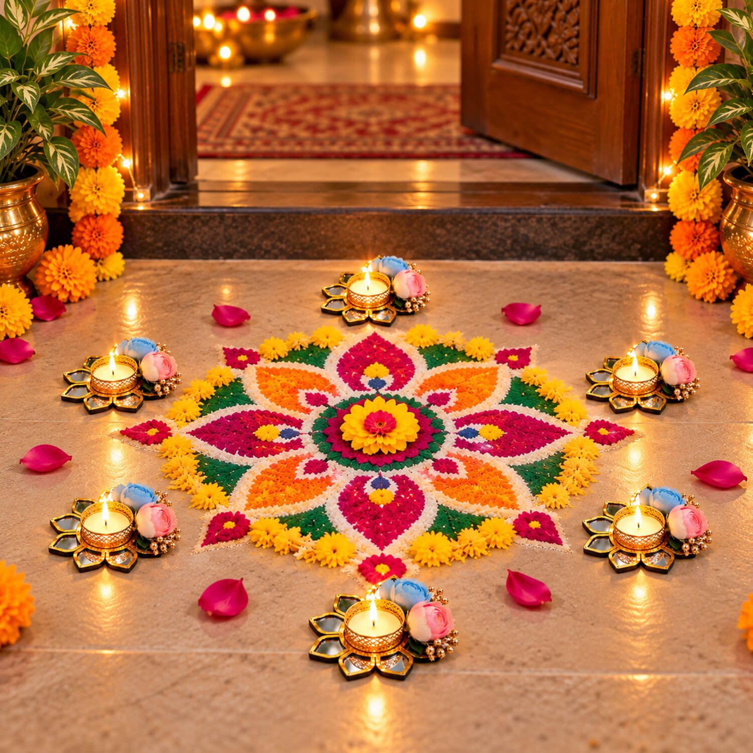 Ascension Set of 2 Lotus Shape Tea Light Candle Holders for Side or Center Table Dining Room Christmas Lighting Home Decoration Diwali Gifts Navratri Dussehra Diya for Home Decoration - Image 10