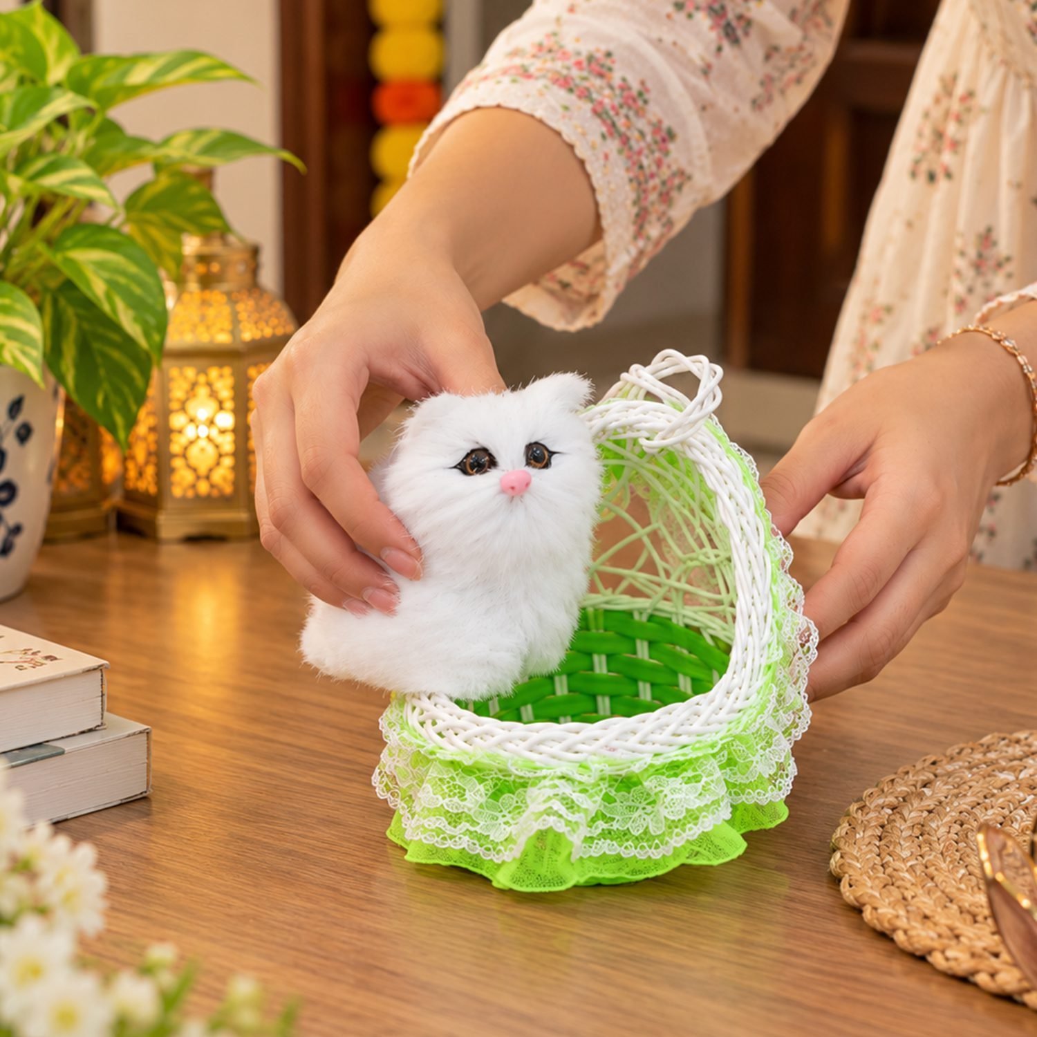 ascension Pack of 1 Cute Cat for Car Dashboard with Hanging Basket Soft Toys for Room, Home & Pet Decor Kids Children Good Gifts Car Dashboard Toys Showpiece Car Accessories Interior Dashboard Décor - Image 5