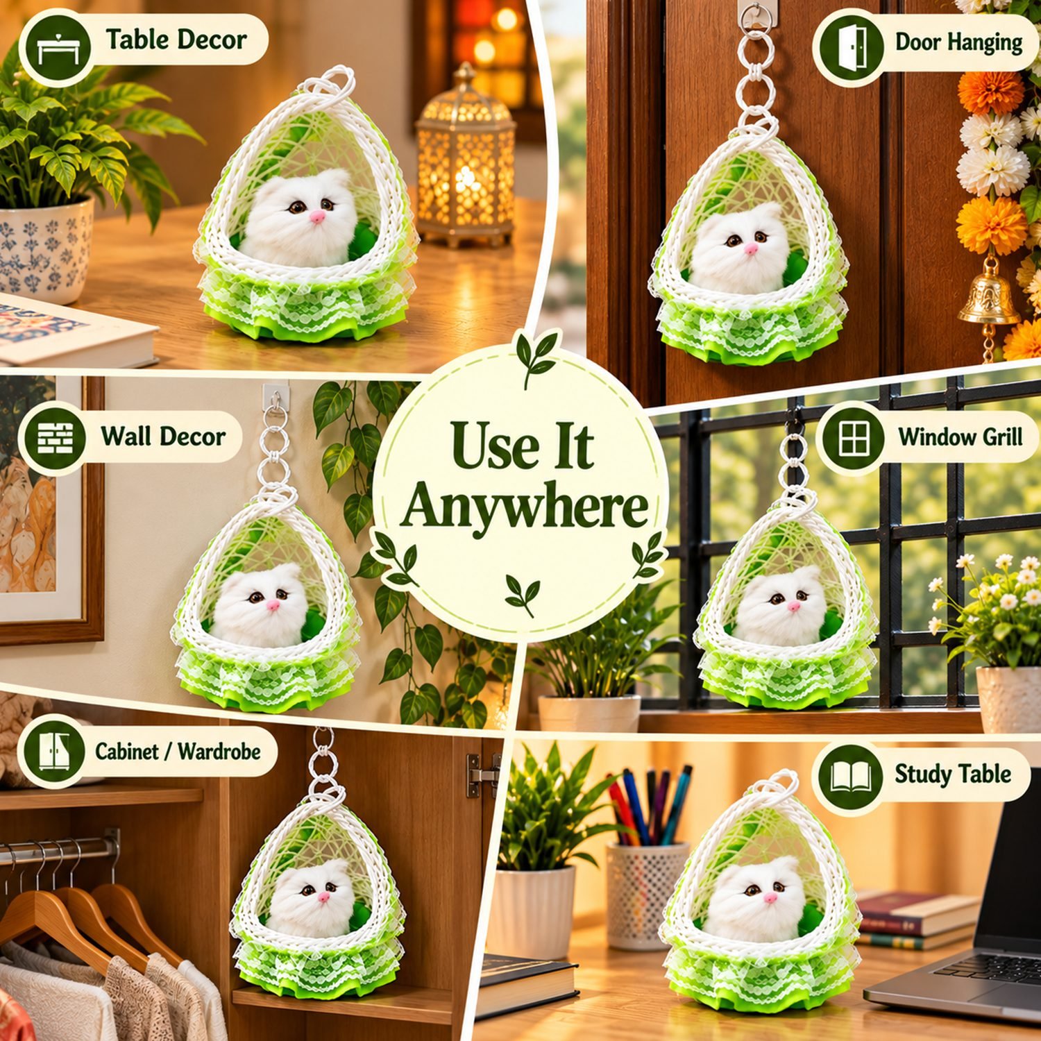 ascension Pack of 1 Cute Cat for Car Dashboard with Hanging Basket Soft Toys for Room, Home & Pet Decor Kids Children Good Gifts Car Dashboard Toys Showpiece Car Accessories Interior Dashboard Décor - Image 6