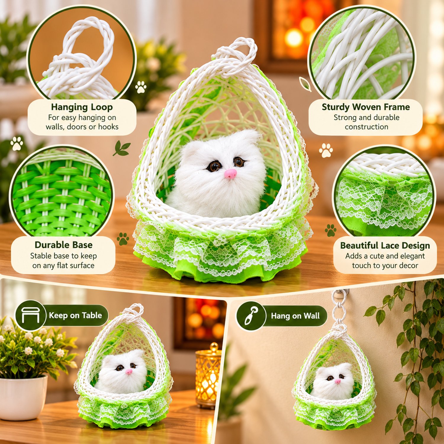 ascension Pack of 1 Cute Cat for Car Dashboard with Hanging Basket Soft Toys for Room, Home & Pet Decor Kids Children Good Gifts Car Dashboard Toys Showpiece Car Accessories Interior Dashboard Décor - Image 7