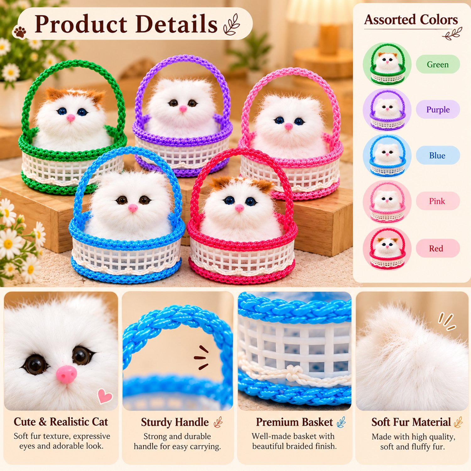 ascension Pack of 2 Cute Cat for Car Dashboard with Basket Soft Toys for Room, Home & Pet Decor Kids Good Gifts Car Dashboard Toys Showpiece Car Accessories Interior Dashboard Décor (Random Color) - Image 6